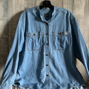 Lizwear by Liz Claiborne Denim Collarless Button Down Shirt/Shacket